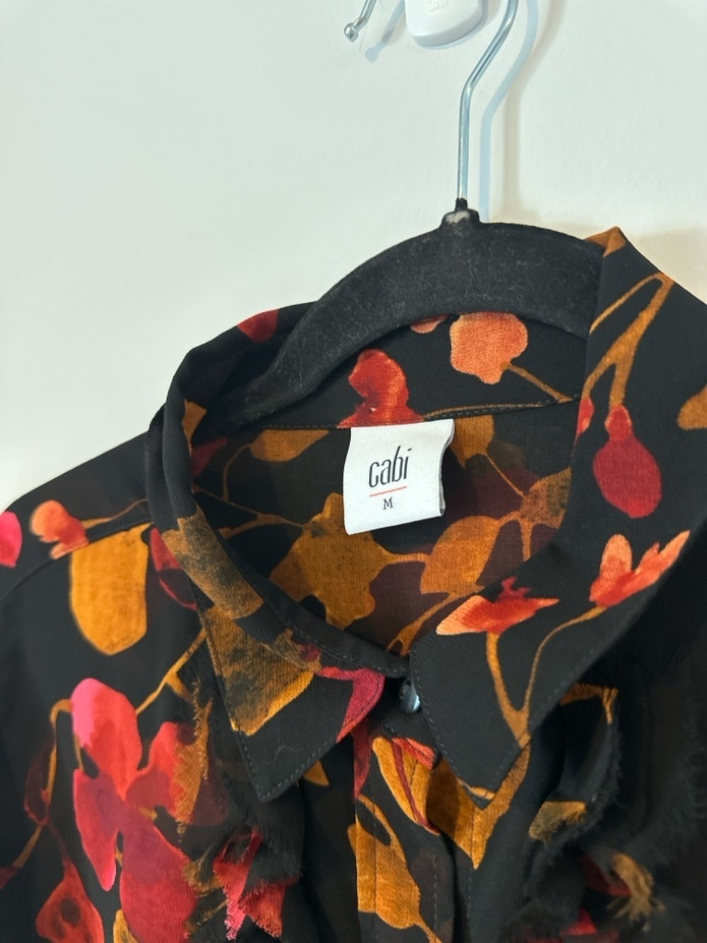 Gabi Sheer Floral Blouse Black Red Gold Ruffle Button Down Top Y2K Fall - Picture 5 of 15